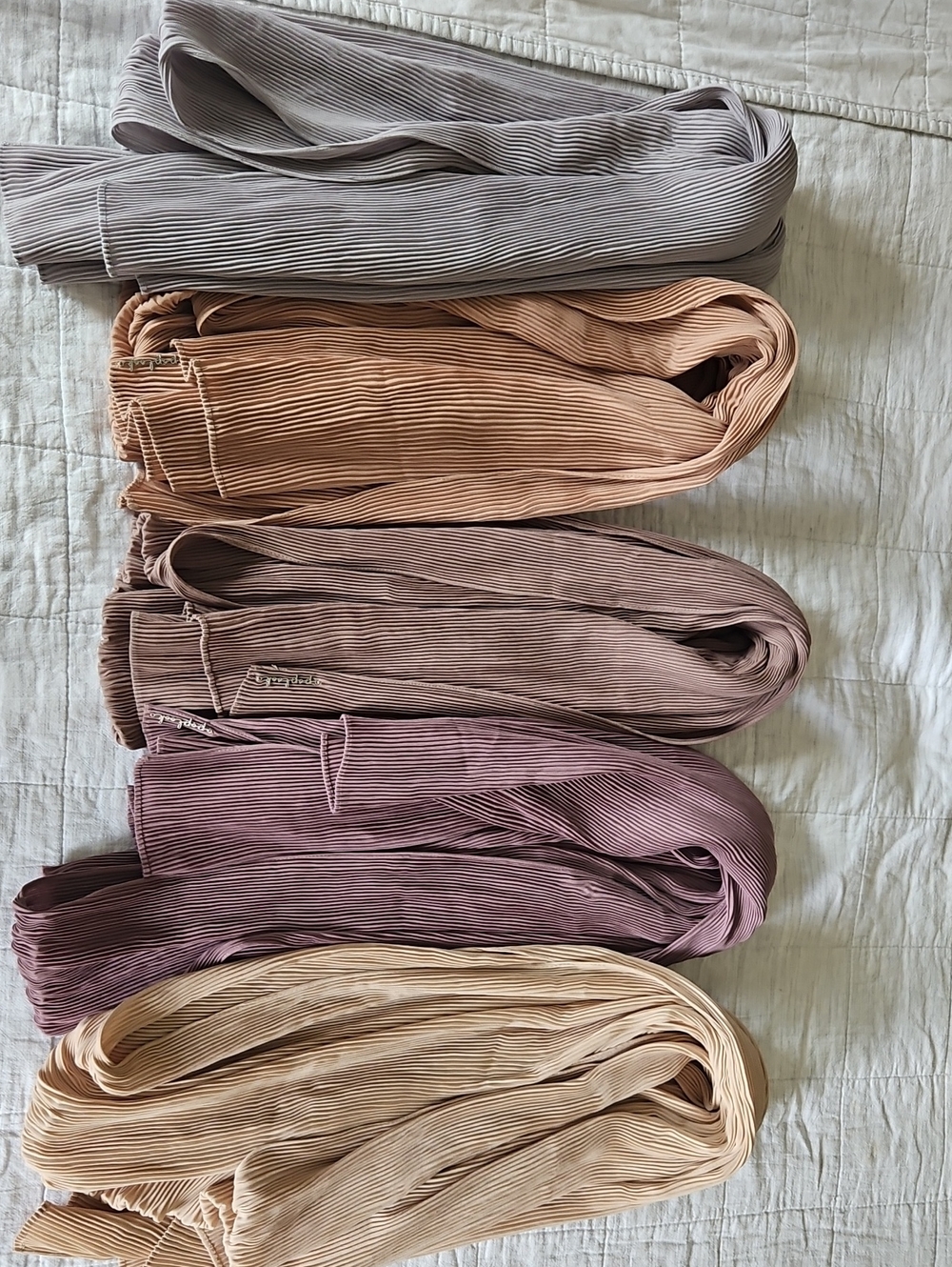 Hijab. Pleated wide Scarfs. Taupe, Camel, Gray, Mauve,baige